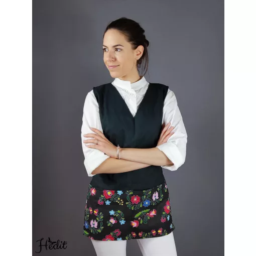 Fekete, kalocsai mintás lapköpeny