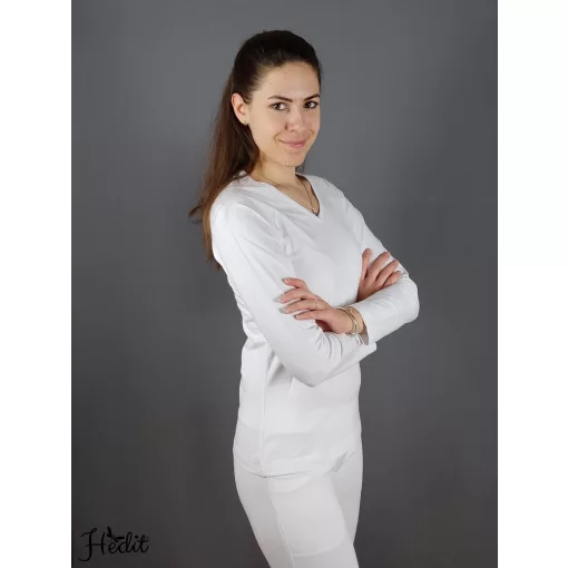 V-nyakú, hosszúujjú női felső - fehér