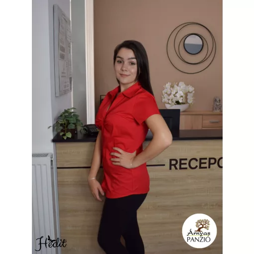 Piros, rövidujjú blúz
